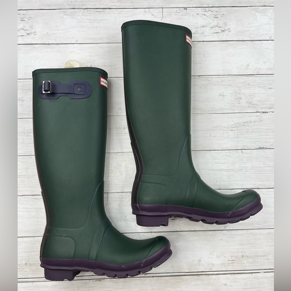 Hunter Original Tall Green Matte Rain Boots Size 7 Men / 8 Women - Picture 4 of 12
